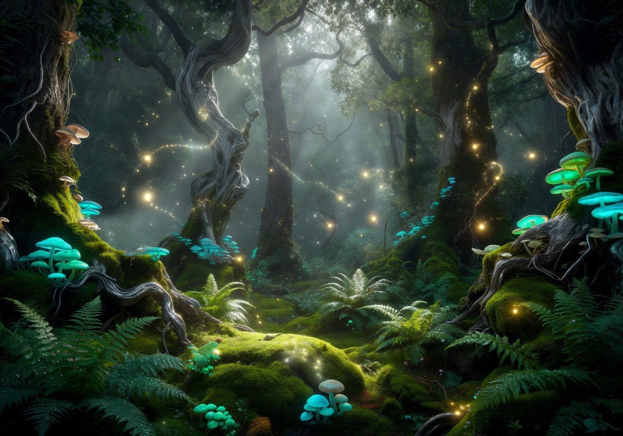 Mystic Forest with Magical Glowing Lights - Nature Lux Theme